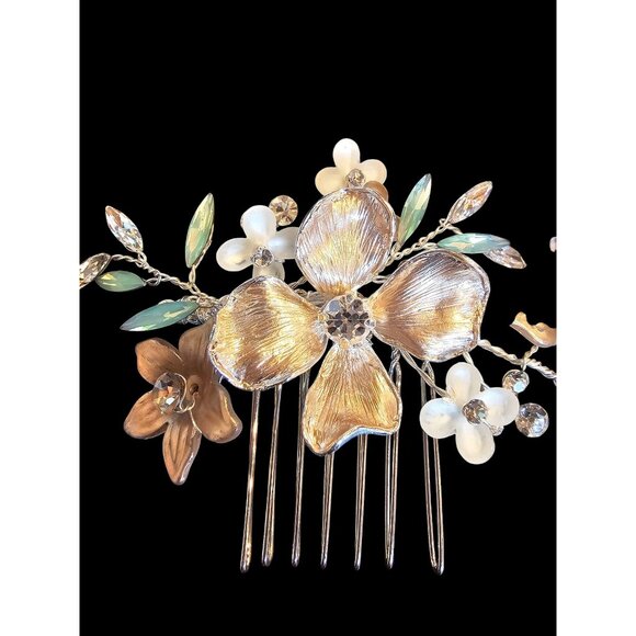 Silver/Rose/Teal Floral Hair Comb - Marionat main image 5
